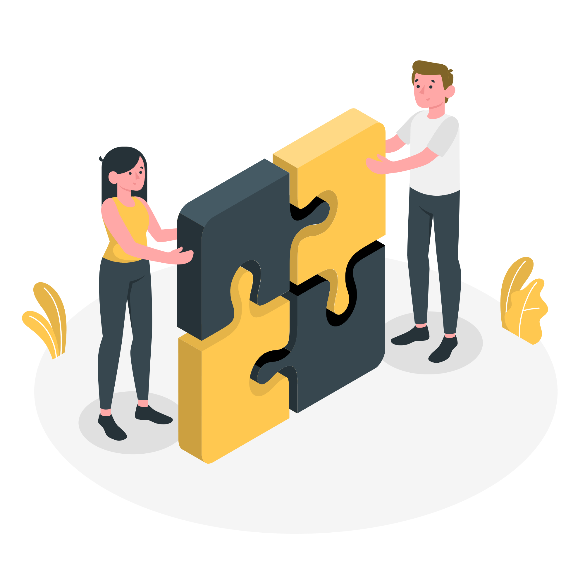 Illustration of two people building a puzzle